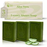 GREEN FADEL Aleppo Seife Luxury mit Aloe Vera, 3 Stück, Original Aleppo Seife Olivenöl &...