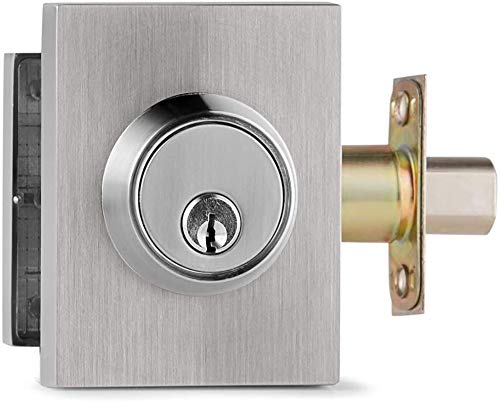 Berlin Modisch Handleset Front Door Entry Handle And Deadbolt Lock Set Slim Square Single Cylinder Deadbolt And Lever Reversible For Right & Left Sided Doors Heavy Duty – Satin Nickel Finish #TOP6