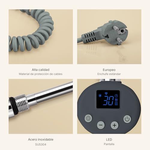 EMKE Resistencia Calefactora WiFi 300W para Radiadores y Toalleros Eléctricos – Termostato Inteligente con 4 Modos (Confort, Eco, Boost, Antihielo), Antracita, 390x69x62mm - imagen 7