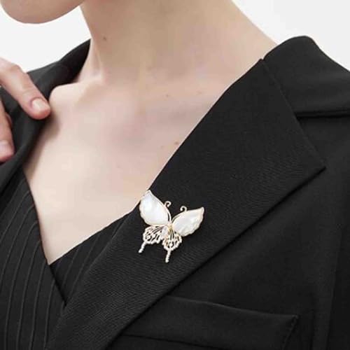 Image of Pearl Shell Resin Butterfly Brooch Pin Sparkly Crystal Butterfly Brooches Pin Lepel Pin Hollow Butterfly Wing Brooch Pin Rhinestone Butterfly Brooch Pin Decorative (Green Resin 1)