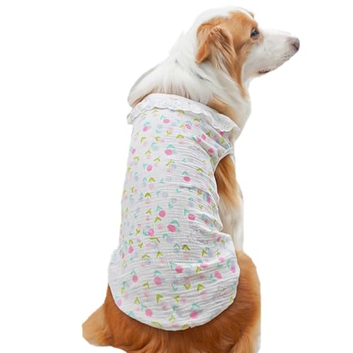 ISUPY かわいい 犬の服 Tシャツ 春夏 夏用 タンクトップ ノースリーブ 夏服 ドッグウェア ベスト 小型犬 大型犬 中型犬 日焼き防ぐ 脱毛保護 通気性 お出掛け お散歩 (XL,ホワイト(花))