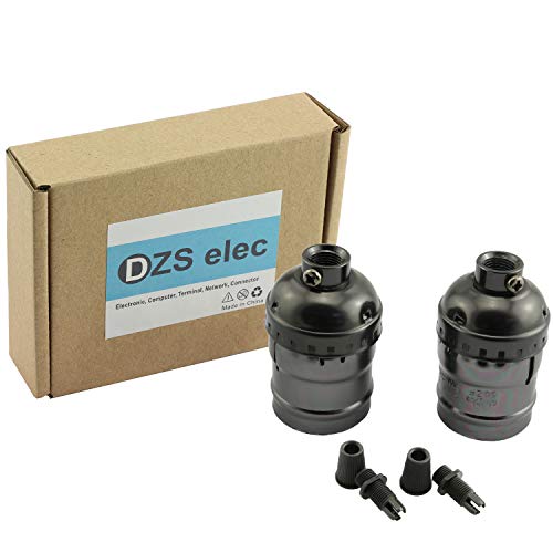Dzs Elec 2Pcs E26 /E27 Metal Shell Light Sockets Black Lamp Base Lighting Accessories Light Bulb Holder Edison Vintage Lights #TOP5