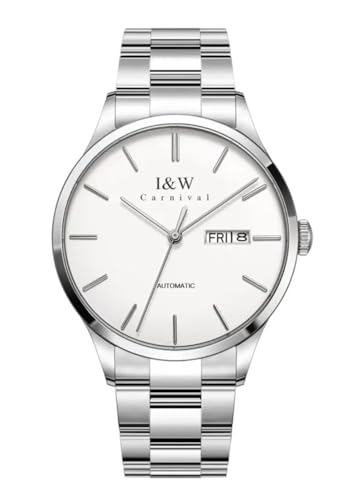 TEINTOP I&W Automatik Uhr Herren Mechanische Uhren Japanische Bewegung Armbanduhren (Silber Weiß)
