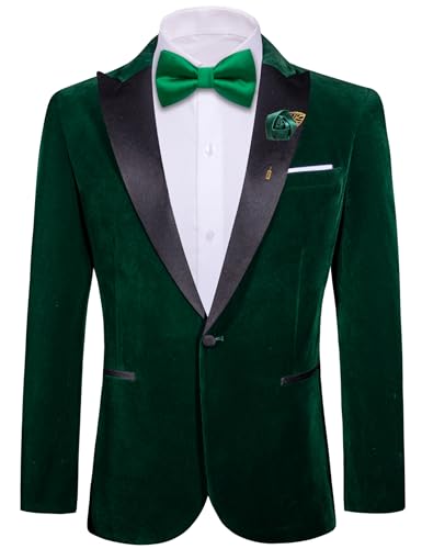 Velvet Mens Blazer Green Carnival Sport Coat Brooch Tuxedo Mardi Gras Suit Jacket Parade St. Patrick's Day