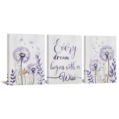 Nachic Wall Dandelion Pictures Decor Purple Bathroom Wall Art Floral