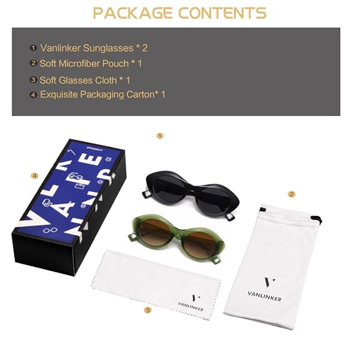Image of VANLINKER Polarized Trendy Thick Oval Round Sunglasses for Women Retro Shades VL9825