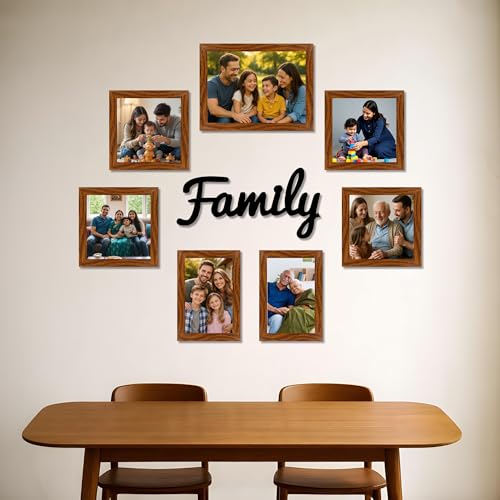Image of Family Photo Frame Set of 7 for Wall Decor, Wooden Finish Collage Picture Frames for Living Room, Bedroom, Multi-Size Wall Hanging Gallery Frame Set, (4 Sets 4x6, 2 Set 6x4, 1 Set 6x8 Inch)