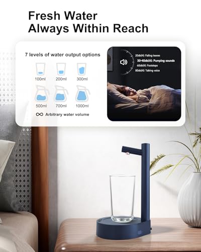 Dispensador de agua de cabecera USB, bomba para botellas de 5 galones portátil y hogar 7