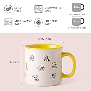 Amorarc 22 oz large ceramic coffee mugs oversized soup cups with big handle for men women dad mom big mug with textured bees patterns for office home microwave safe 2 pcs  urban country home decor