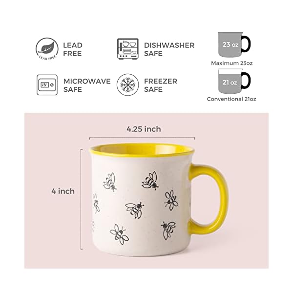 Amorarc 22 oz large ceramic coffee mugs oversized soup cups with big handle for men women dad mom big mug with textured bees patterns for office home microwave safe 2 pcs  urban country home decor