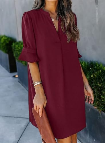 Image of QACOHU Summer Dresses for Women V Neck Ruffle Short Sleeve Casual Shift Dress