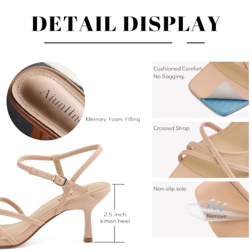 Image of AIUNIIND Kitten Heels for Women, Strappy Square Open Toe Sandals 2.5 inch