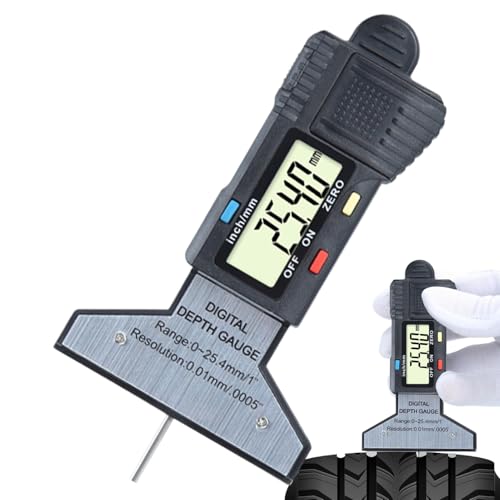 Medidor de profundidad de escultura - Medidor de neumáticos | Probador digital de pantalla LCD con resorte de retorno de precisión 0,01 mm para coche camping-Car camión