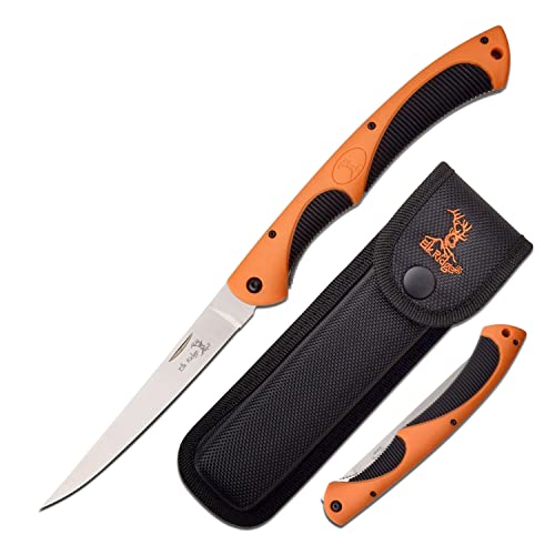Elk Ridge - Outdoors Folding Knife - 8.2-in Overall, 3.4-in Stainless Steel Blade, Orange and Black Injection Molded Nylon Fiber Handle with Rubber Overmold, Hunting, Camping, Survival - ER-935D