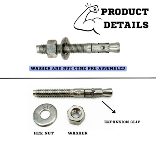 premium 316 stainless steel wedge anchor 3834-16 x 6  heavy duty corrosion resistant fastener for concrete and masonry applications 5 pack