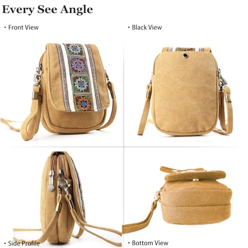 Image of Goodhan Embroidery Canvas Crossbody Bag Cell phone Pouch Coin Purse for Women