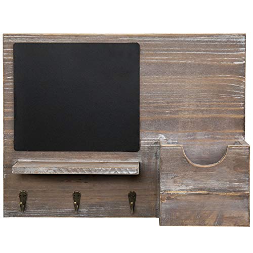 Mygift HOM1696BRN-V2 Rustic Brown Wood Wall Mounted Mail Holder And Key Organizer Rack With 3 Hooks, Small Chalkboard Memo Board And Display Ledge thumb #6
