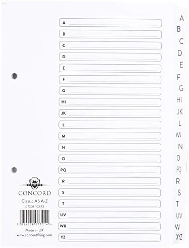 Concord Classic Index Mylar-reinforced Punched 2 Holes A-Z 20-Part A5 White Ref 07301/CS73