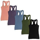 Sexy Basics Womens Racer Back Workout - Sleep Shirt Tank Tops | Soft Body Fit Athletic Tanks -5 Pack