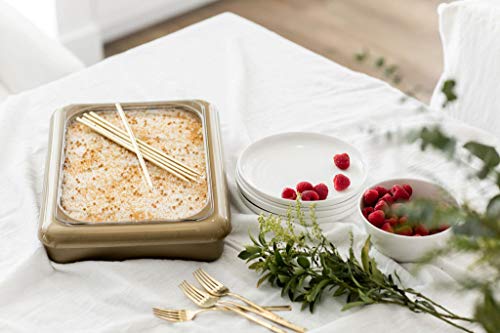 Fancy Panz Cake Pan Dress Up & Protect Your Foil Pan Made in USA, Foil Pan & Serving Spoon Included. Hot or Cold Food. Stackable for easy travel. BPA free (Gold Swirl Cake Pan)