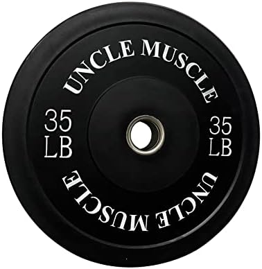 Uncle Muscle 2-Inch Olympic Bumper Plates, Rubber Olympic Weight Plates with Steel Hub for Strength Training, Weightlifting, Crossfit, Squats, Home Gym, Single 35LB