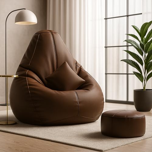 Image of Biggie Bean Bag with Beans Filled 6XL The Evergreen Classics Bean Bag-Crafted for Comfort-Styled for Elegance with Free Cushion & Footrest (Matching Color : Leatherette Brown)