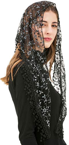 PAMOR Triangle Lace Veil Mantilla Cathedral Head Covering Chapel Veil for Mass Wedding Bridesmaids