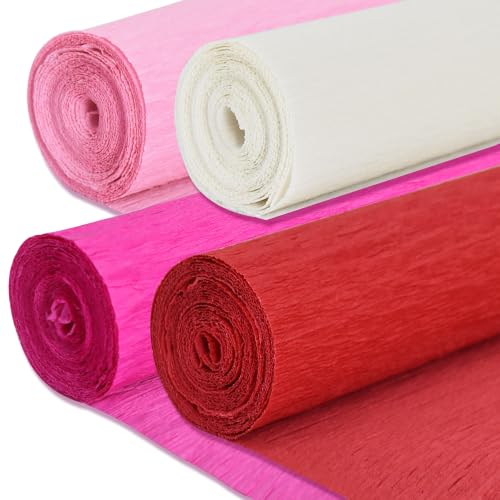 Image of BEISHIDA Red Pink White Crepe Paper Roll, 4 Rolls Crepe Paper Sheet