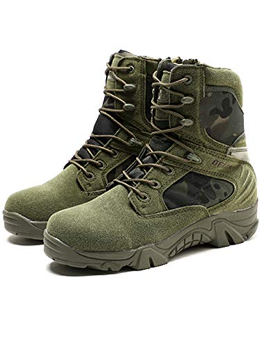 HARGLESMAN Men's Tactical Boots 8 Inches Combat Durable Military Work Desert Waterproof Jungle Boots with Zipper for Walking Outdoor Hiking Hunting Climbing Green US Size 8.5