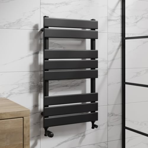 DuraTherm® 800 x 450mm Flat Panel Heated Towel Rail Radiator Modern Central Heating Bathroom Warmer Wall Mounted Ladder Rad, Matt Black