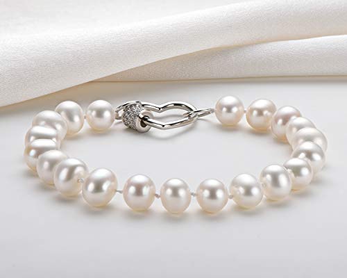 Pearl Bracelets For Women,Freshwater Cultured White Pearl Sterling Silver Jewelry Gift For Mom Mama Mother Day(Length:7 Inch Size:8-9Mm) #TOP3