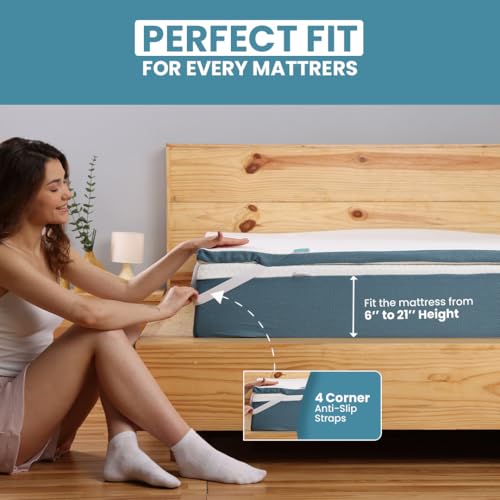 Image of UrbanBed Super Soft Foam Single Size Mattress Topper | Hypersoft Foam with Pincore Hole for Air Flow | Ultrafresh Treated Cotton Waterproof Cover | 5 Years Warranty (75 inch X 35 inch X 2 inch) -White & Teal