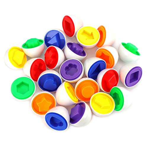 JIALEEY Educational Toys Learning Smart Egg Puzzle Easter Egg Toys for Study Color Shape Blocks Puzzle for Age 2 Years Old and Up Kid Baby Toddler Boy Girl, 12 PCS 24 Half