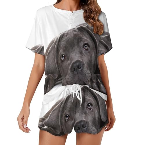 Pyjama court femme chiot noir vêtements de nuit été et homewear