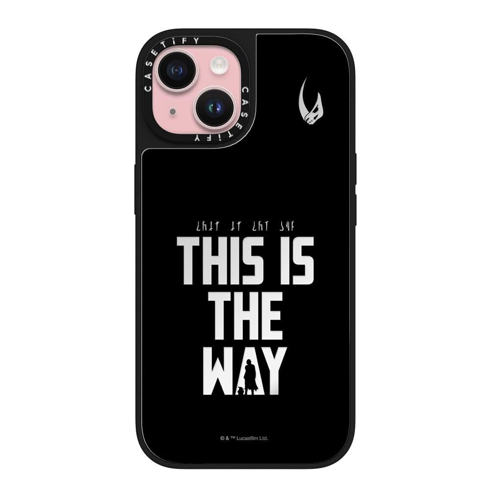 CASETiFY Mirror iPhone 15 Case [Mandalorian Co-Lab / 4.9ft Drop Protection/Compatible with Magsafe] - This is The Way - Black - Silver on Black