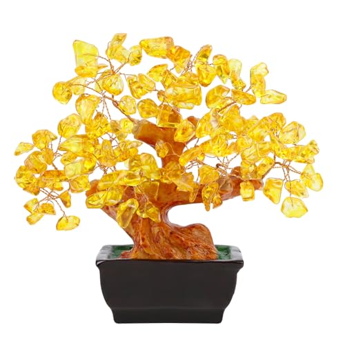 NUKAYAI Citrine Crystal Yellow Money Tree for Office Home Room Desk Decor Positive Energy Meditation Feng Shui Crystals Healing Stones Bonsai Trees Luck and Wealth Birthday Gifts for Women
