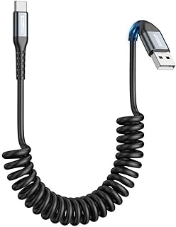 SUNGUY USB C Spiral Cable, 1.5 m, Recommended Stretch Length: 0.4-1 m, USB to USB C Cable and Data Cable for Android Car, Carplay, iPhone 16/15 Series, Galaxy S24 Ultra S23 FE S22 S21, Google Pixel