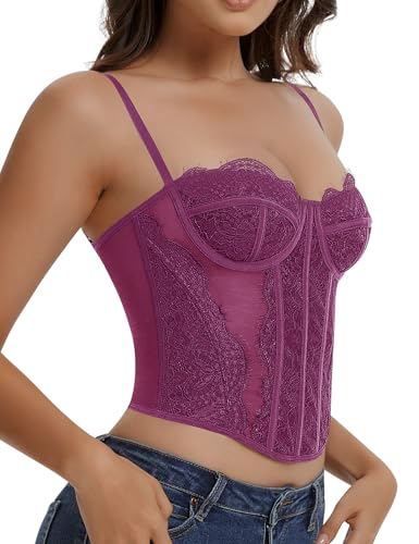 Image of Lace Corset Tops for Women Sexy Bustier Top | Adjustable Straps, 3-rows Back Hooks, Soft, Slim Fit, Going Out Top for Party /Concerts /Date Night /Halloween