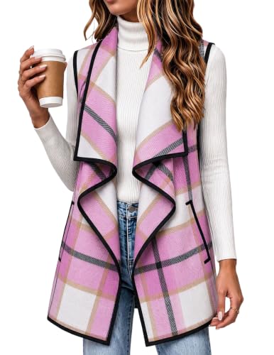 Zeagoo Pink Plaid Vest Women Flannel Jacket Turn Down Collar Fall Clothes - image 1