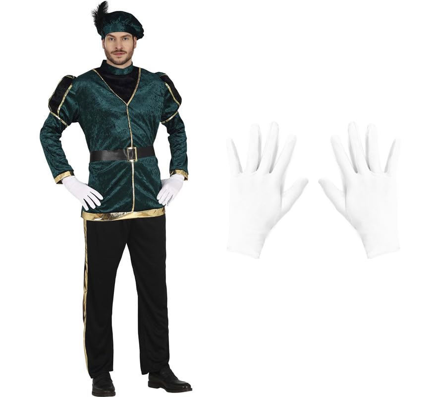 ZZ DISFRAZZES | Disfraz Paje de los Reyes Magos Hombre, Kit de Paje Verde Adulto Navidad - Disfraz Hombre con accesorios para Navidad (Talla L)