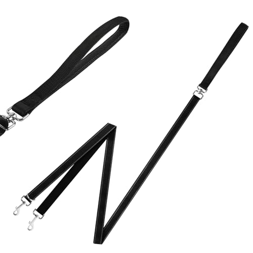 Adiwo Anti Zug Hundegeschirr, Keine Verwicklung Reflektierend Doppelleine, für große mittlere Hunde Anti-Zieh Geschirr Hundeleine, Schwarz