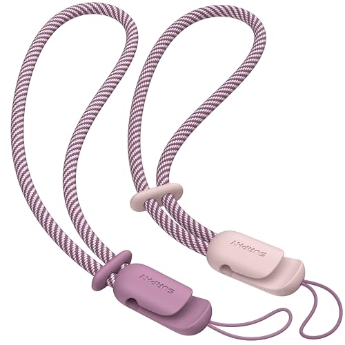 Image of SURPHY 2 Pack Phone Lanyard, Phone Wrist Strap for Case, Camera Wrist Strap | Ultra-Light 2-Color Braided Phone Strap, Cellphone Charm Strap, Anti-Lost Wrist Lanyard for Women and Men, Pink LilacPurple