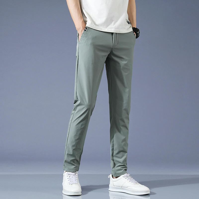 Men's Summer Thin Ice Silk Nylon Slim Straight Trendy Versatile Casual Pants4
