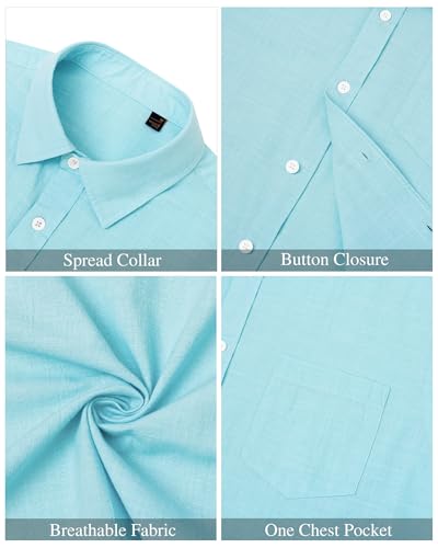 Image of J.VER Mens Linen Shirt Short Sleeve Button Down Casual Summer Shirts | Cotton Linen, Untucked, Big Tall, from Beach Camp Vacation, Cruise Fishing, Work Office, to Wedding Party Family, with Pocket