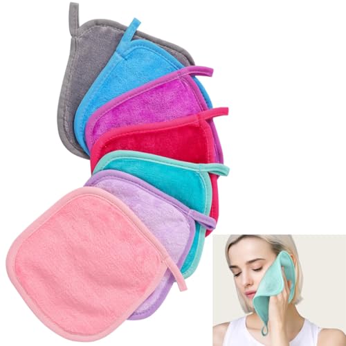 7 Pcs Make Up Remover Cloth - Face Cloth Skin Cleaning Wipe Soft Face Cloth Washable Soft Facial Face Washing Pads Large Reusable Removing Towels for Daily Travel Trip Outdoors 6.2x6.2 Inch