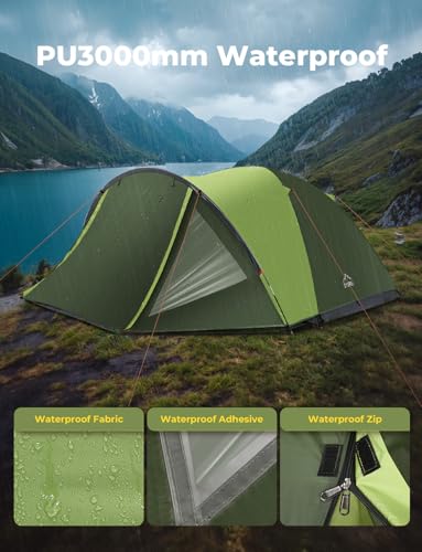 Gysrevi 3-4 Mantent With Porch, Pu3000Mm Waterproof Family Camping Tent, Dome Tents For 4 Person With Bedroom, Lightweight Outdoor Tents For Camping, Hiking, Backpacking - 3