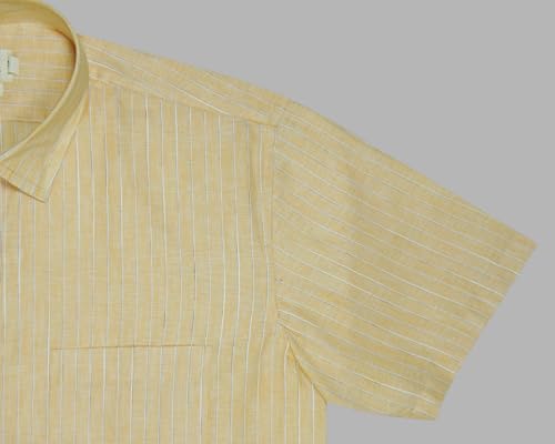 Image of GHPC Cotton Linen Striped Half Sleeves Regular Fit Formal Shirt for Men
