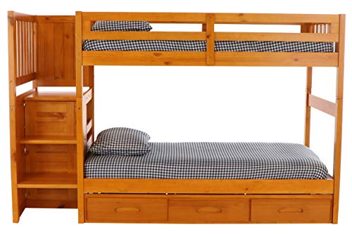Discovery World Furniture Mission Twin Over Twin Staircase Bunk Bed With 3 Drawer Storage, Honey #TOP1