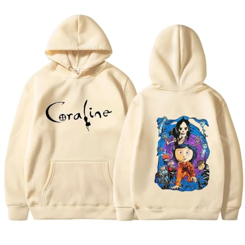 Yuogkk Sudadera con Capucha Coraline Hombre Mujer Pullover,Moda Casual Sudadera Manga Larga Horror Fantasía Impreso Chaqueta Divertido Patrón Chaqueta Vintage Top Juego de rol Sudadera-White||XXS