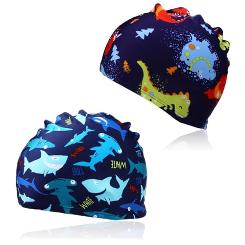 SCJJZ Gorro Natación niño piscina Gorro Dibujos Animados para Estudiantes de Niños (patrón de Tiburón Azul Claro)